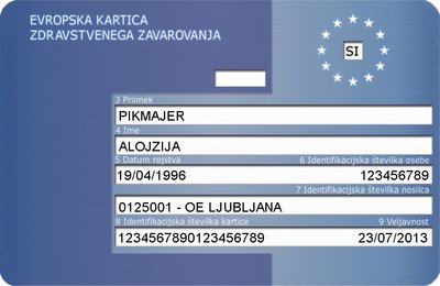 Evropska kartica zdravstvenega zavarovanja - sprednji del