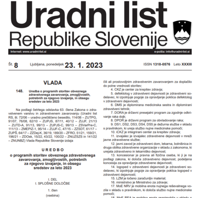 naslovnica Uradnega lista Republike Slovenije z vidnim napisom in grbom 