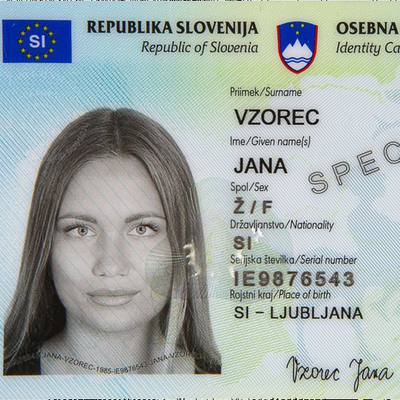 Biometrična osebna izkaznica sprednja stran