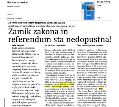 Članek z naslovom Zamik zakona in referendum sta nedopustna
