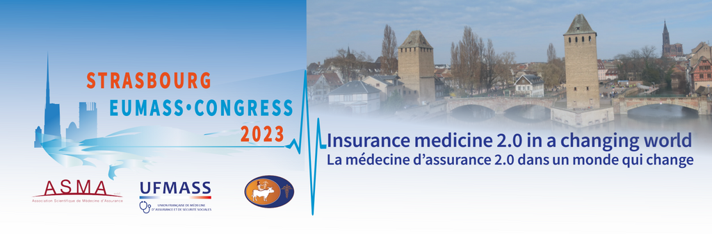 Pasica z logotipi ASMA, UFMASS in napisom Strasbourg EUMASS kongres 2023 