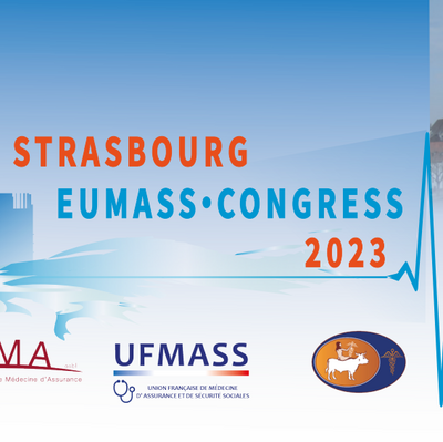 Pasica z logotipi ASMA, UFMASS in napisom Strasbourg EUMASS kongres 2023 