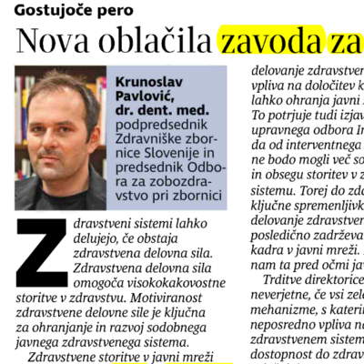 Izsek iz članka v časopisu s fotografijo avtorja Krunoslava Pavlovića in vidnim nadnaslovom Gostujoče pero