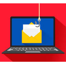 Simbolna slika prenosnega računalnika, kjer je na trnek ujeta e-pošta - phishing
