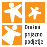 3 bele figure (moška, ženska, otrok) na 3 oranžnih kvadratkih in napis Družini prijazno podjetje